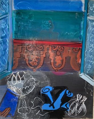 Fenêtre ouverte sur la mer et nature morte