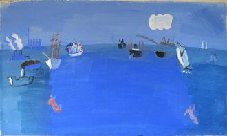 Marine aux bateaux et nageuses