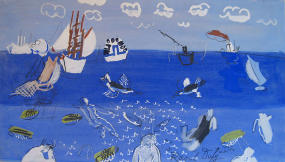 Marine Aux Voiliers Et Baigneuses