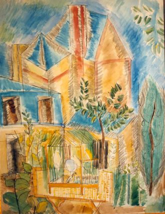 Paysage avec cage aux oiseaux