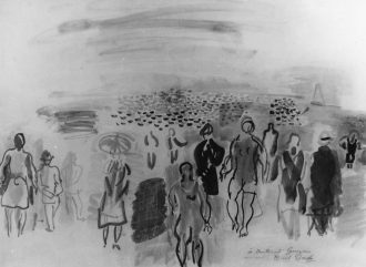 Promeneurs devant la plage