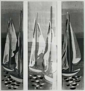 Étude de régates - Projet de décor de théâtre en trois feuilles