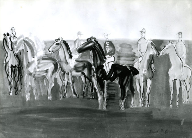 Groupe De Jockeys Et Chevaux