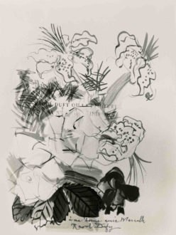 Fleurs Peintes En Manière De Dédicace Sur La Page De Faux Titre D'un Livre De Pierre Courthion