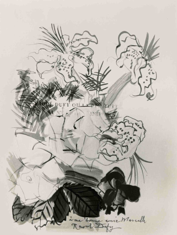 Fleurs Peintes En Manière De Dédicace Sur La Page De Faux Titre D'un Livre De Pierre Courthion