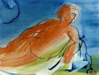 Nu allongé sur fond bleu