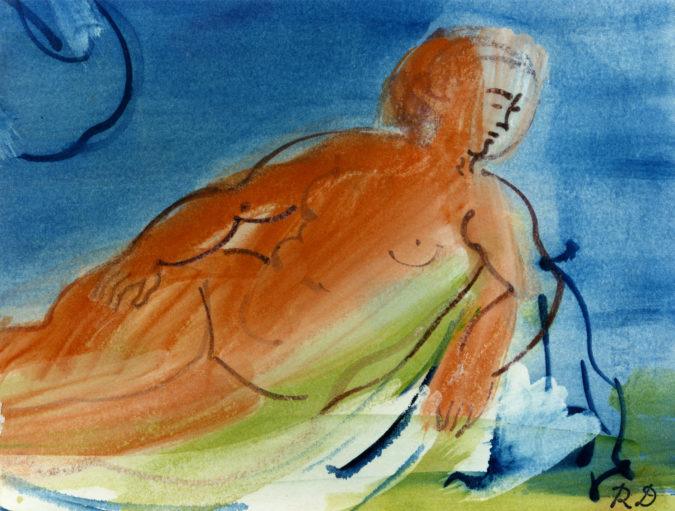 Nu Allongé Sur Fond Bleu