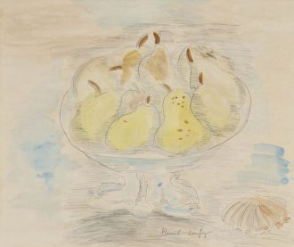 Le compotier de poires et coquille Saint-Jacques