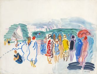 Personnages sur une plage normande