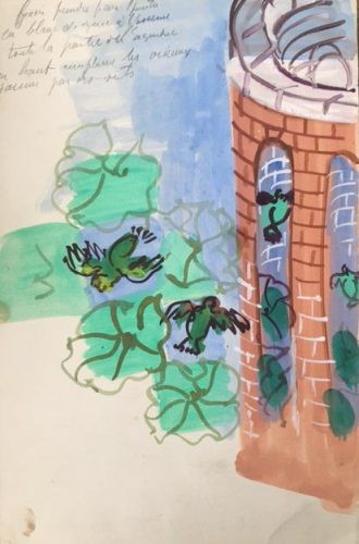 Étude pour la décoration de l'Altana, aqueduc et perroquets, 1929