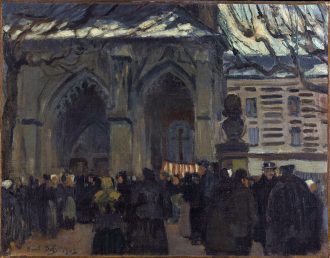 Place de l'église et marché à Montvilliers (Seine maritime)