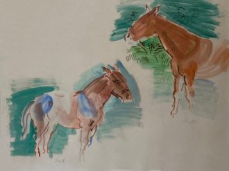 Étude de chevaux pour les cavaliers sous bois, Pooh et Leaflet