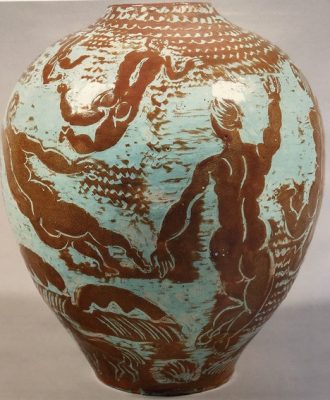 Vase baigneuses rouges et turquoises (ou vase aux baigneurs)