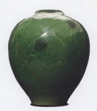 Vase boule aux baigneuses vert bouteille
